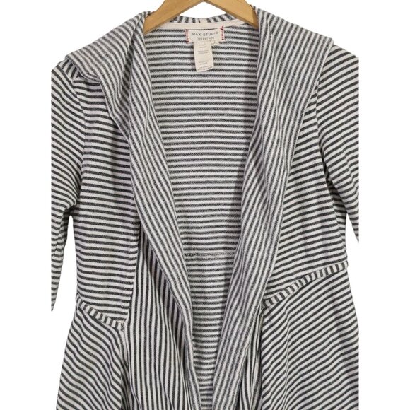 Max Studio Cardigan Womens S Black White Open Front Long Sleeve Hood Cotton - Picture 4 of 9